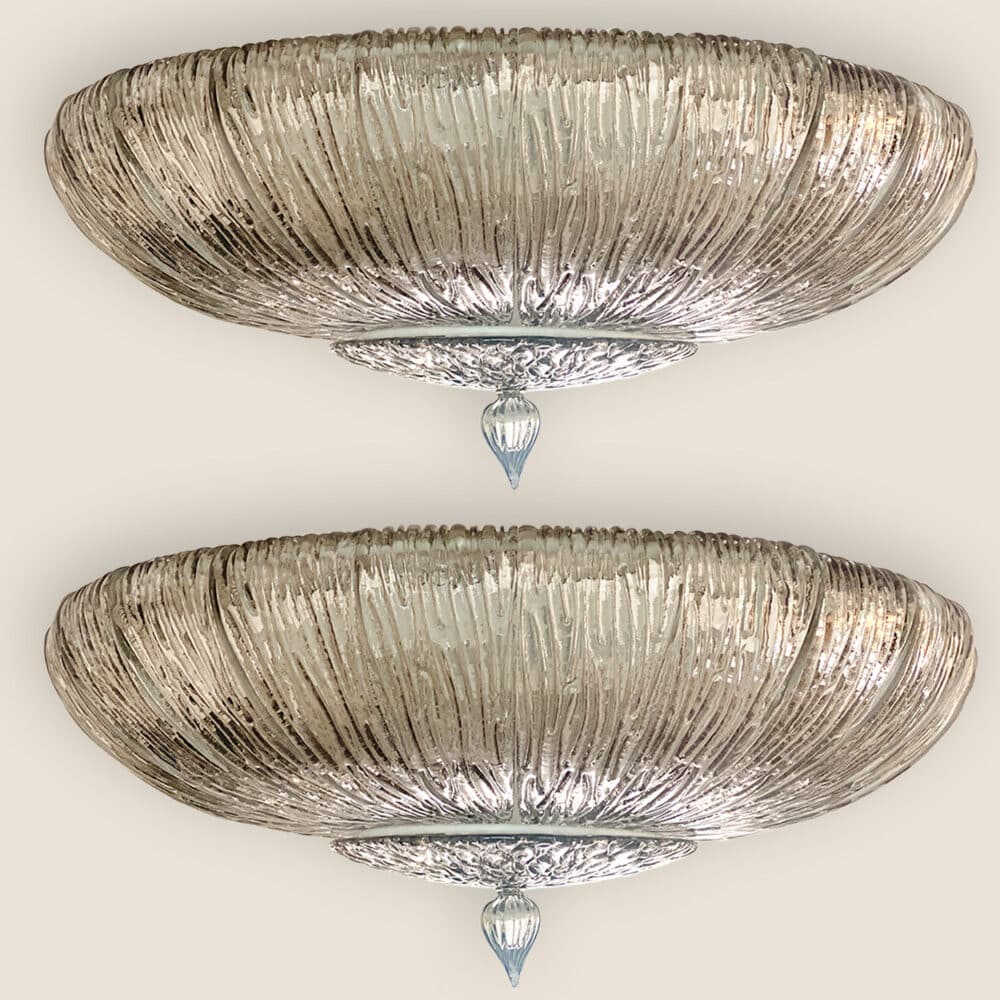 1 of the 2 Large Murano Fumè Brindle Smoked Glass Flush Mounts, Italy