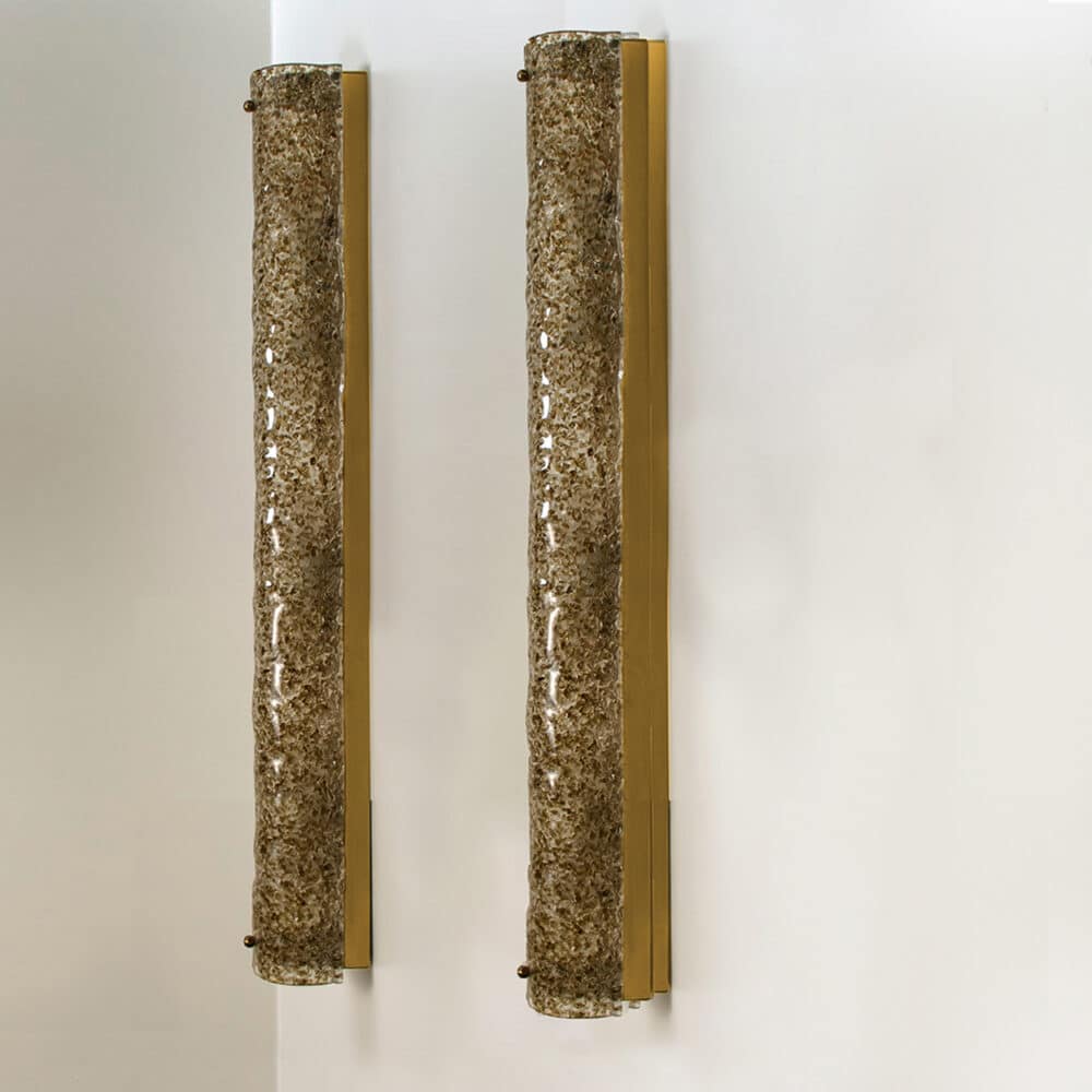 1 of the 2 Brown Glass Wall Light Fixtures Brass by Hillebrand, Germany, 1960