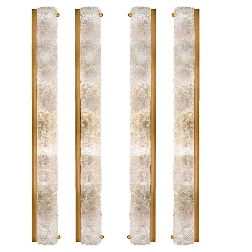 1 of the 4 Ice Glass Wall Light Fixtures with Brass by Hillebrand, Germany, 1960