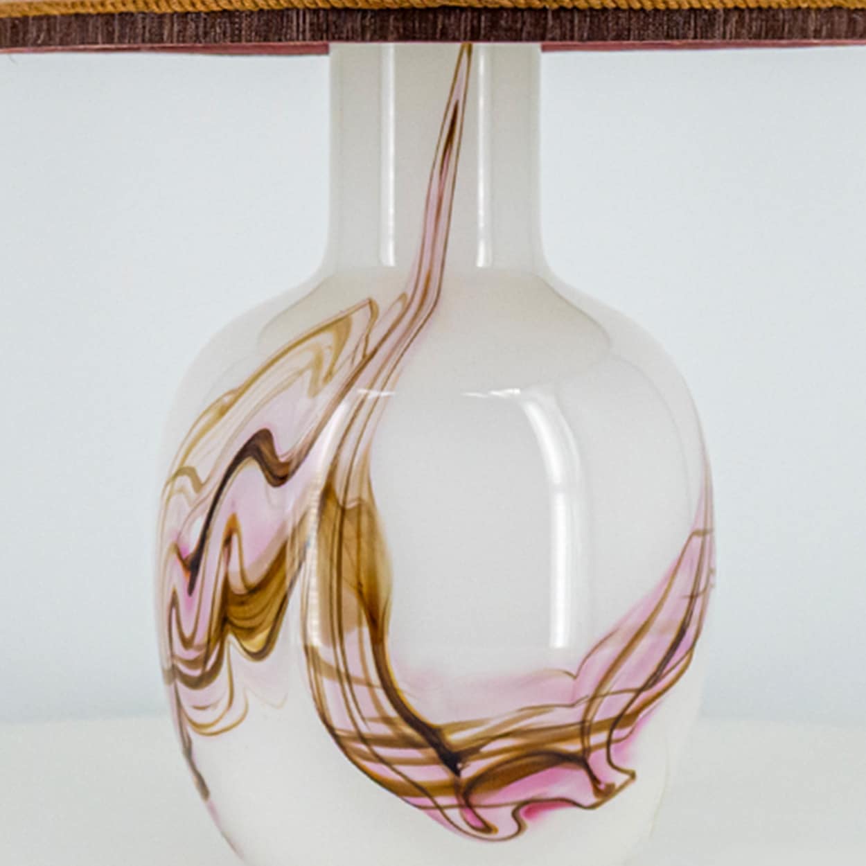 1 of the 2 Holmegaard White and Pink Glass Table Lamps, Dusty Rose Lampshades