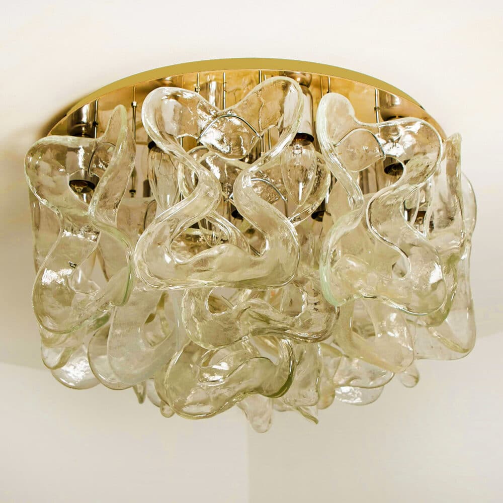 Massive J.T. Kalmar "Catena" Murano Glass Flushmount Chandelier, 1970s