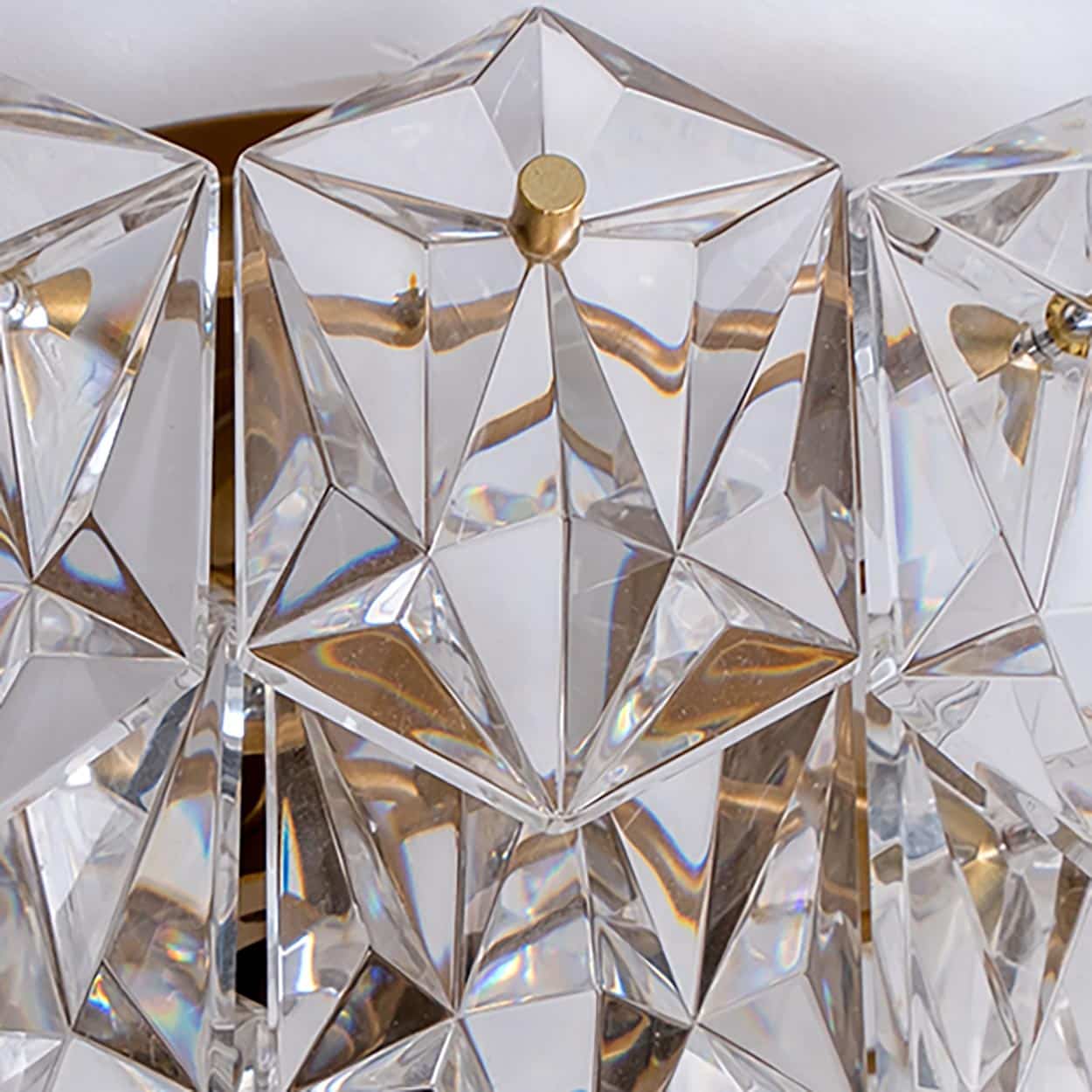 Kinkeldey Round Crystal Glass Brass Flush Mount, Germany, 1970s