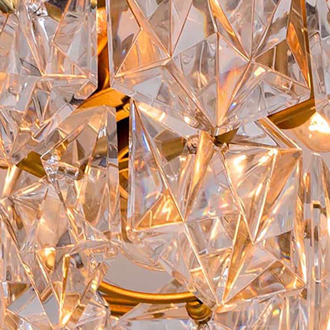 Kinkeldey Round Crystal Glass Brass Flush Mount, Germany, 1970s