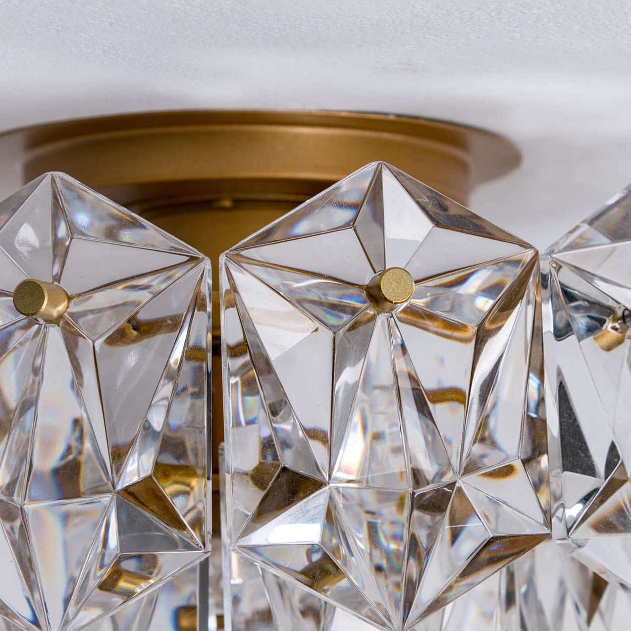 Kinkeldey Round Crystal Glass Brass Flush Mount, Germany, 1970s