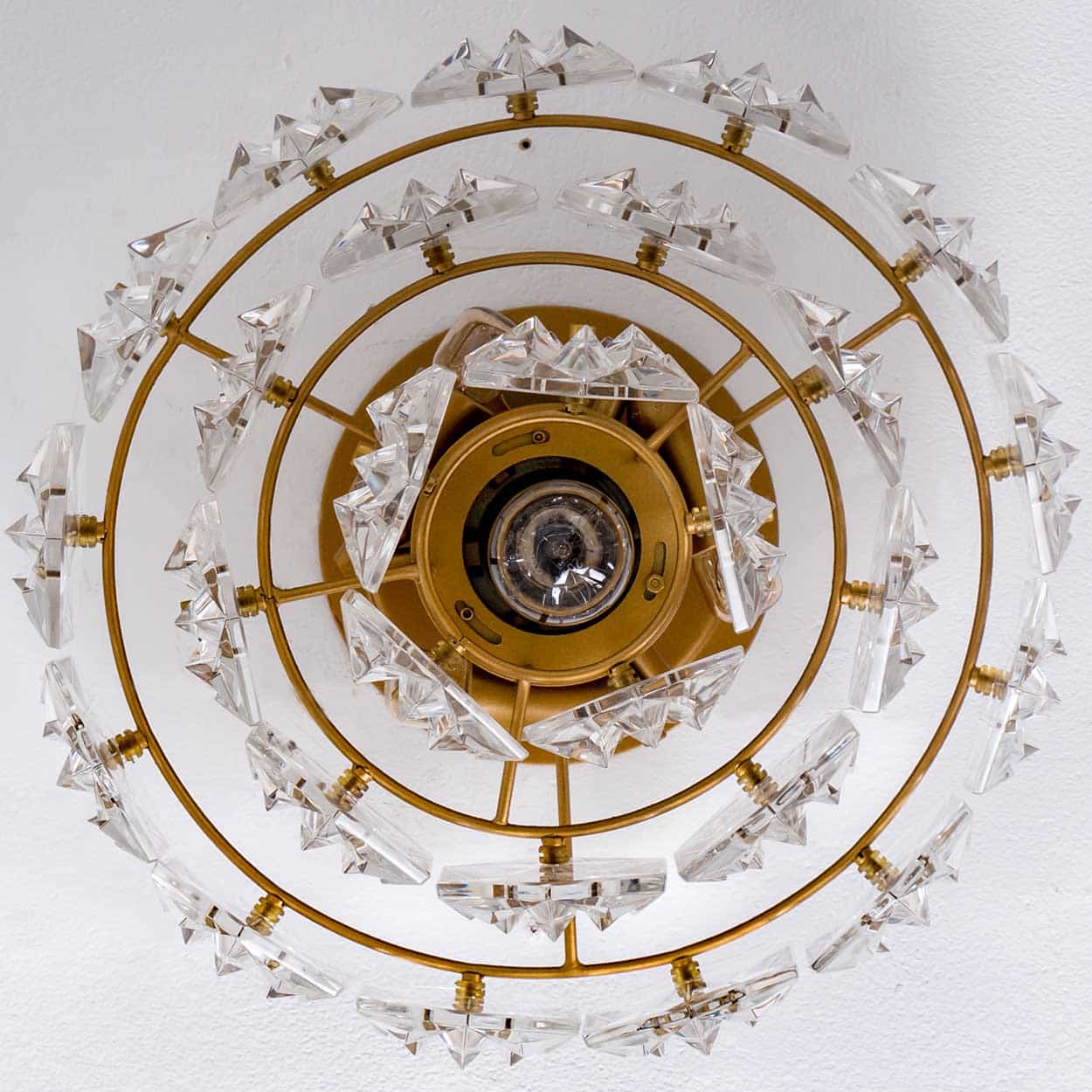 Kinkeldey Round Crystal Glass Brass Flush Mount, Germany, 1970s