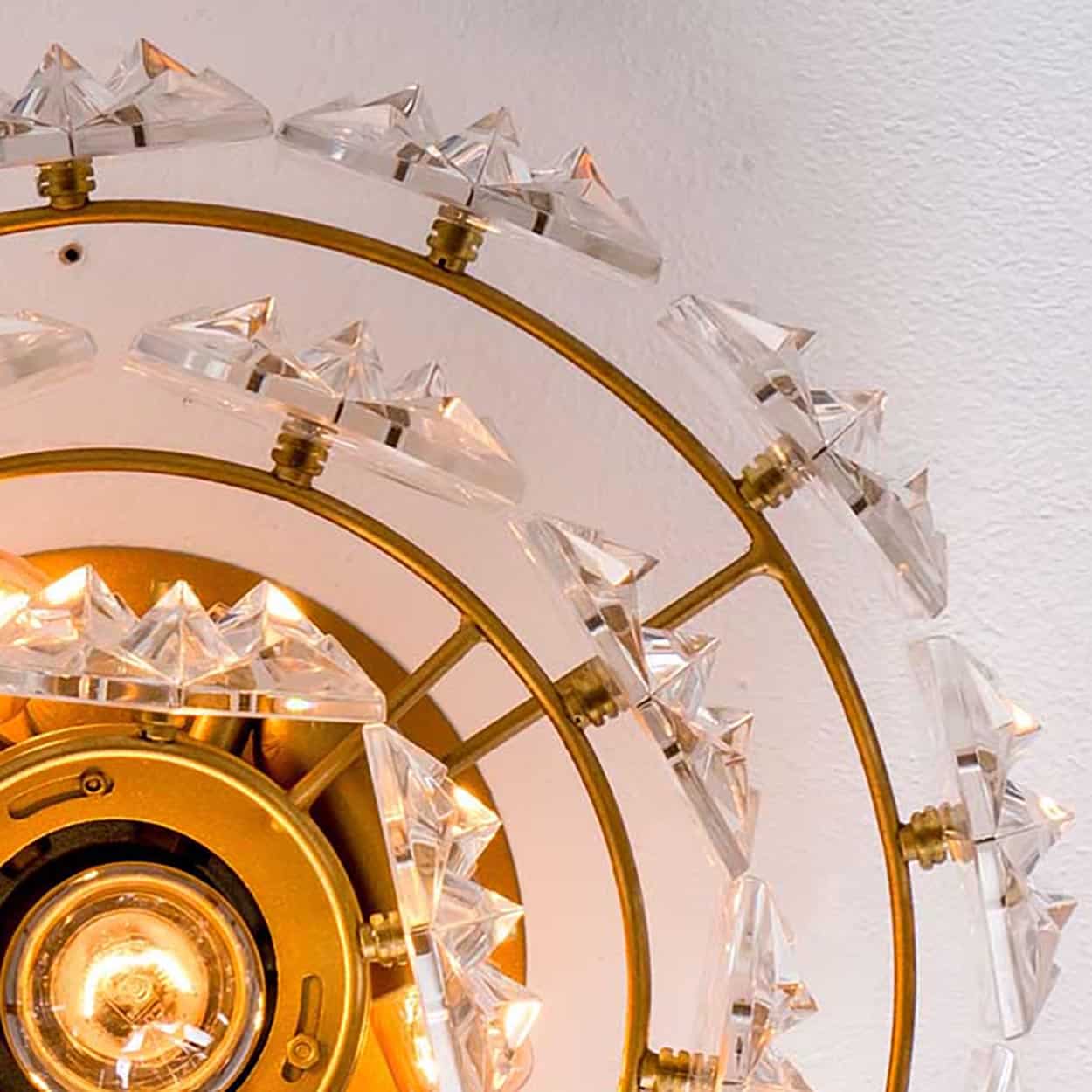 Kinkeldey Round Crystal Glass Brass Flush Mount, Germany, 1970s