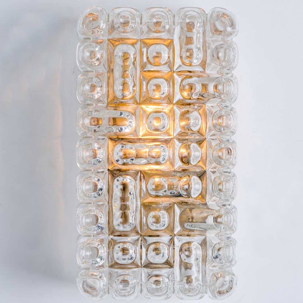 Rectangle Brass and Textured Glass Wall Light, Glashütte Limburg, 1970s