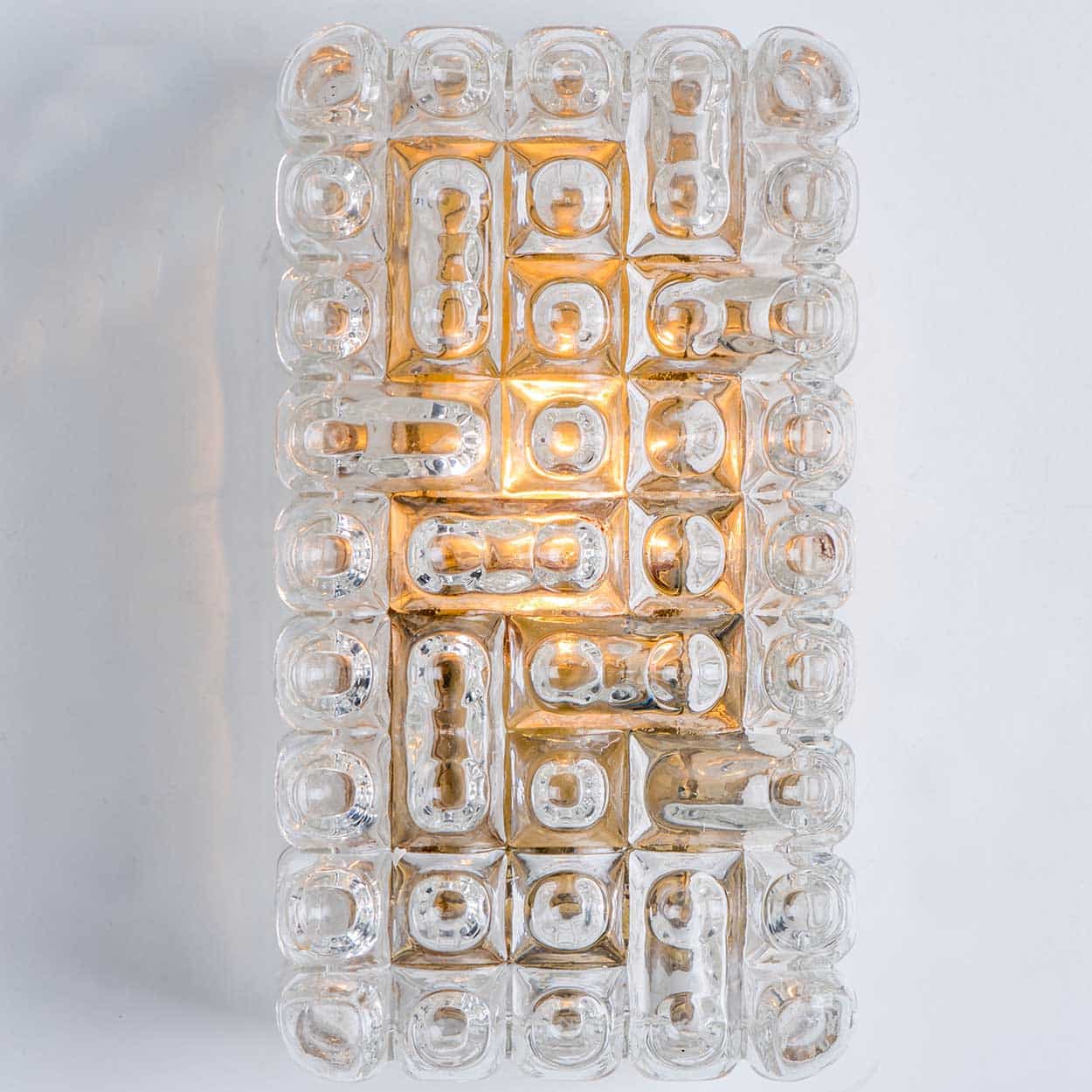 Rectangle Brass and Textured Glass Wall Light, Glashütte Limburg, 1970s
