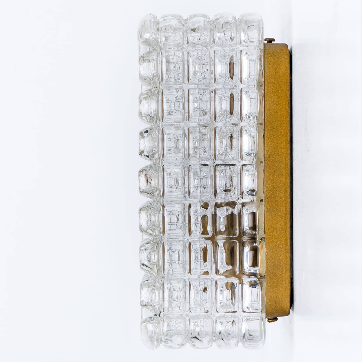 Rectangle Brass and Textured Glass Wall Light, Glashütte Limburg, 1970s