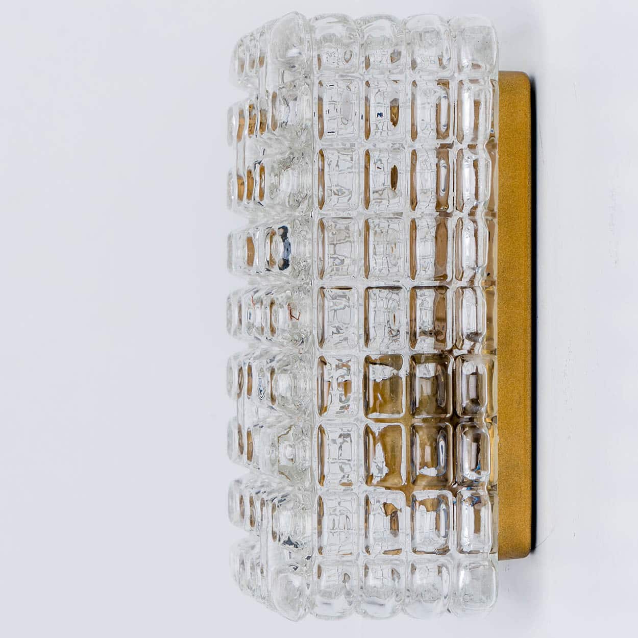 Rectangle Brass and Textured Glass Wall Light, Glashütte Limburg, 1970s