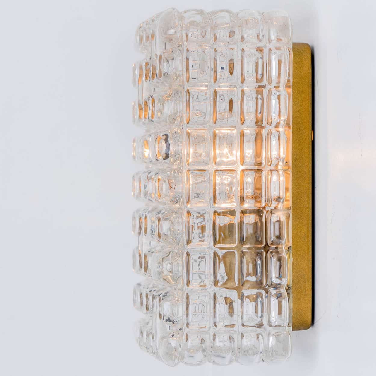 Rectangle Brass and Textured Glass Wall Light, Glashütte Limburg, 1970s