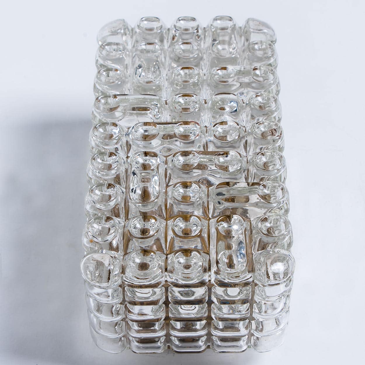 Rectangle Brass and Textured Glass Wall Light, Glashütte Limburg, 1970s