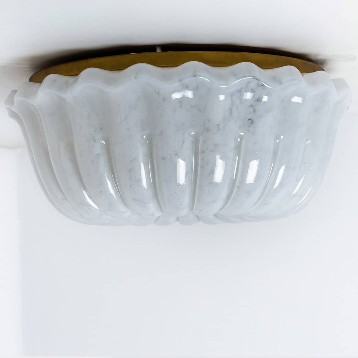 1 of the 2 Round Milky Ribbed Glass Wall Lights, Limburg, 1970