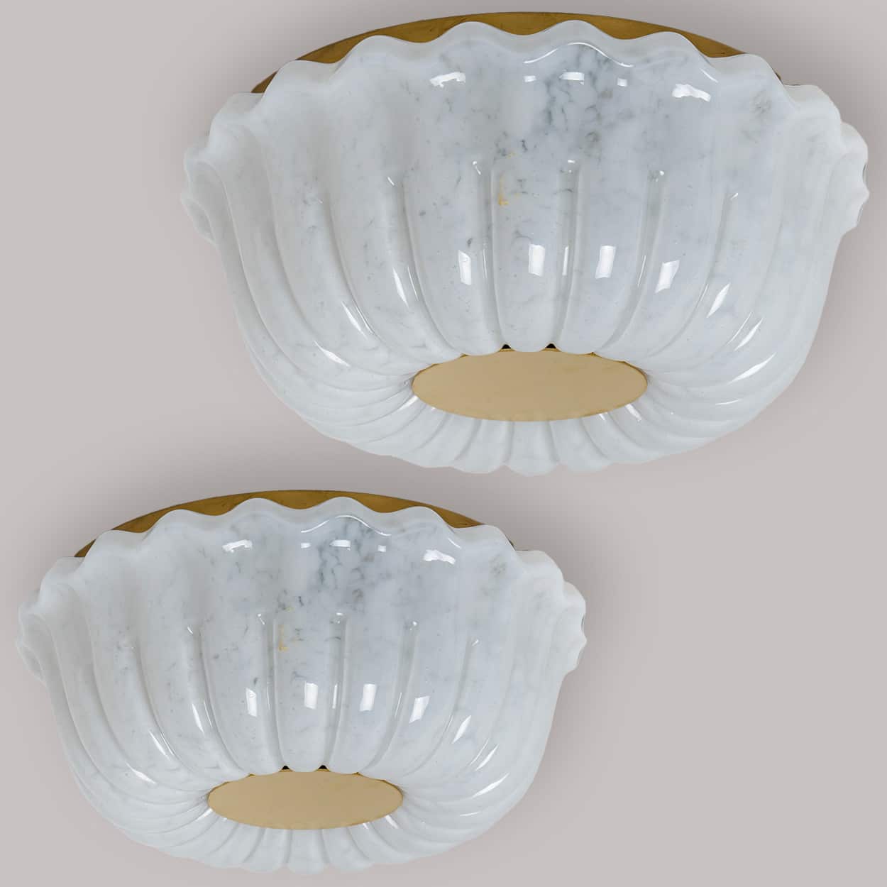 1 of the 2 Round Milky Ribbed Glass Wall Lights, Limburg, 1970
