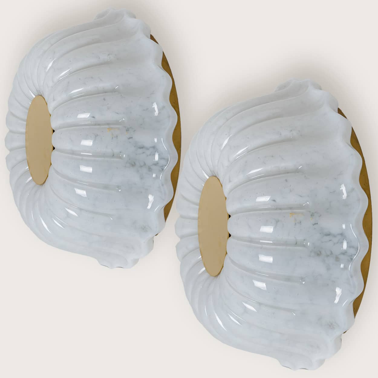 1 of the 2 Round Milky Ribbed Glass Wall Lights, Limburg, 1970