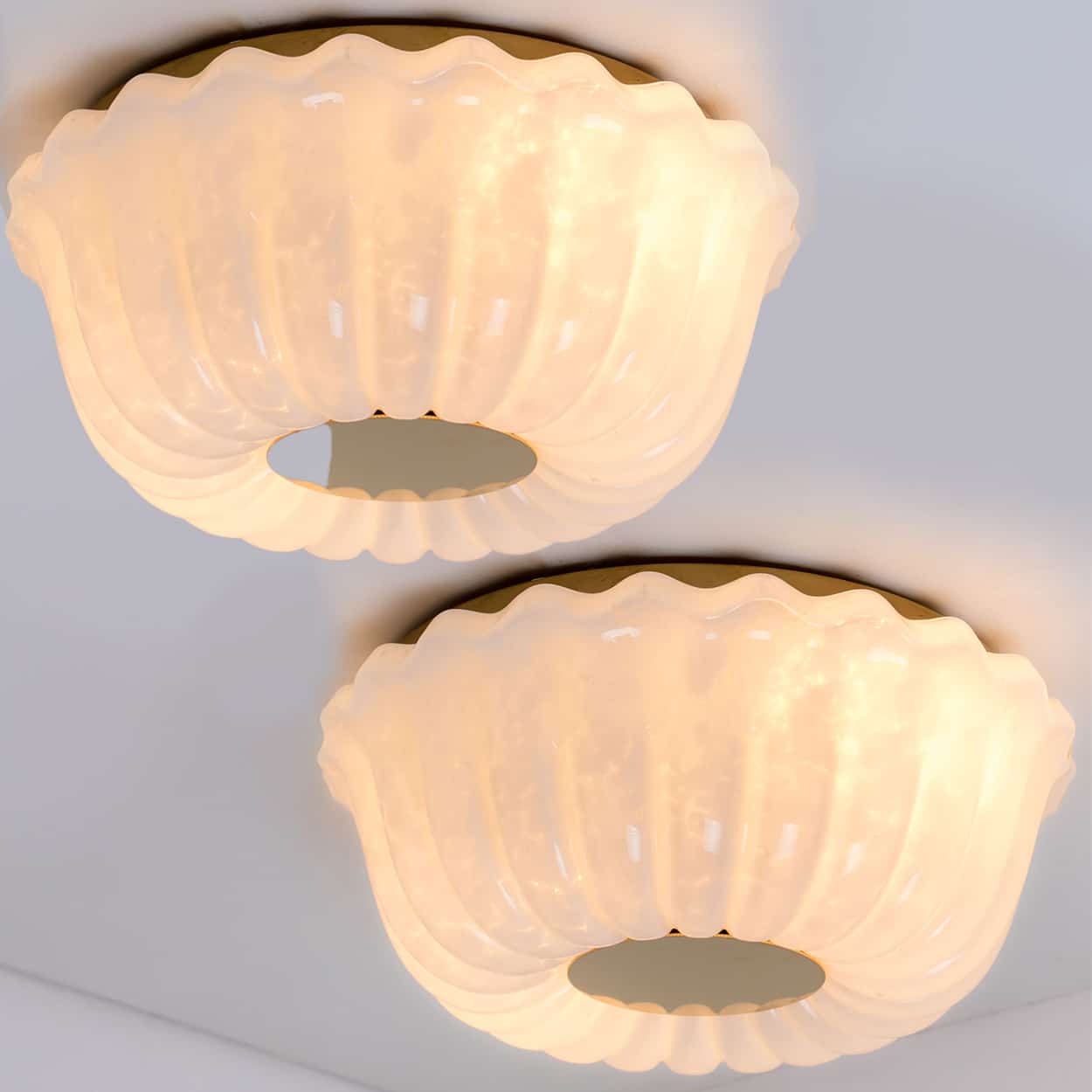 1 of the 2 Round Milky Ribbed Glass Wall Lights, Limburg, 1970