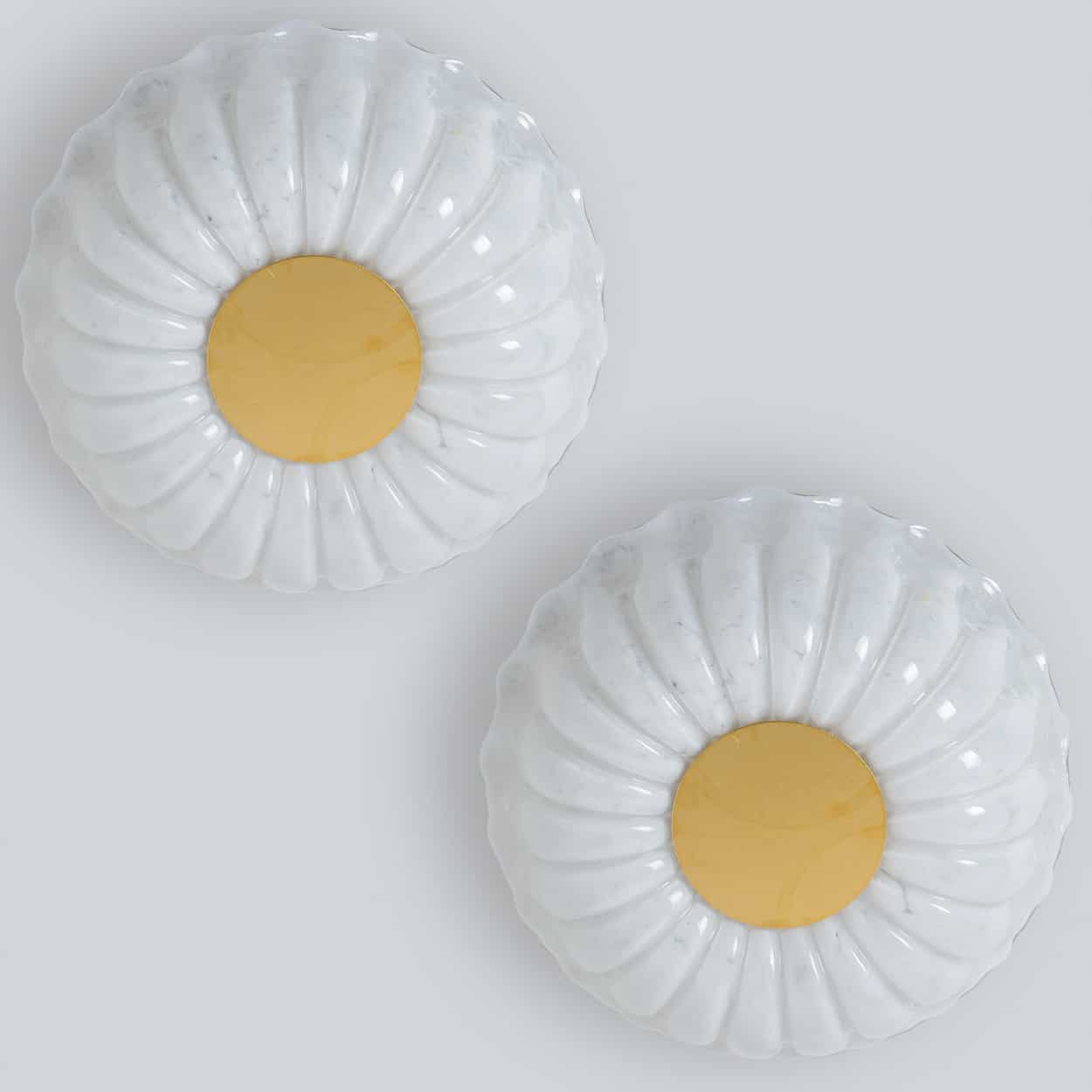 1 of the 2 Round Milky Ribbed Glass Wall Lights, Limburg, 1970