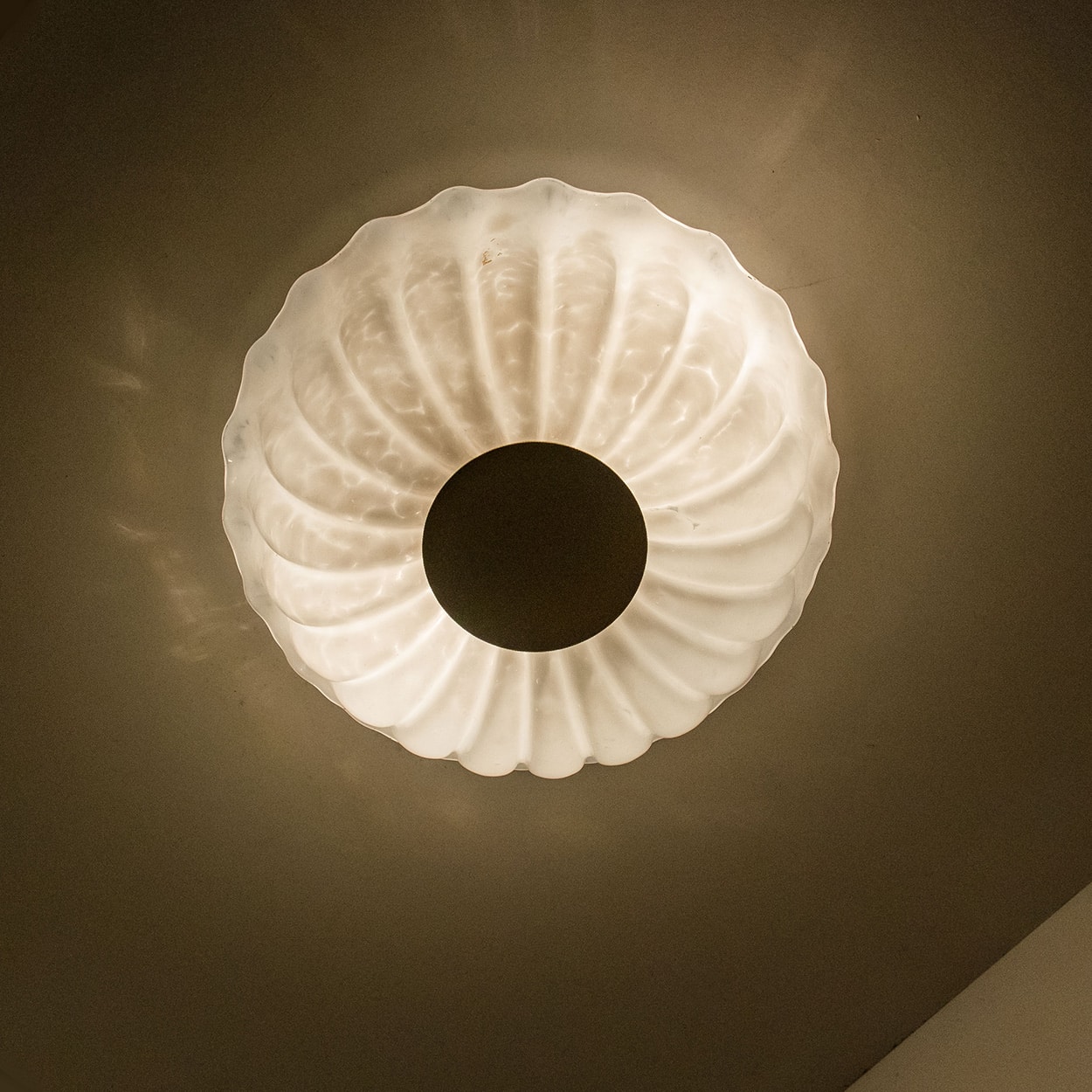 1 of the 2 Round Milky Ribbed Glass Wall Lights, Limburg, 1970