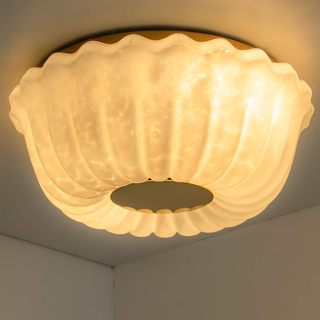 1 of the 2 Round Milky Ribbed Glass Wall Lights, Limburg, 1970