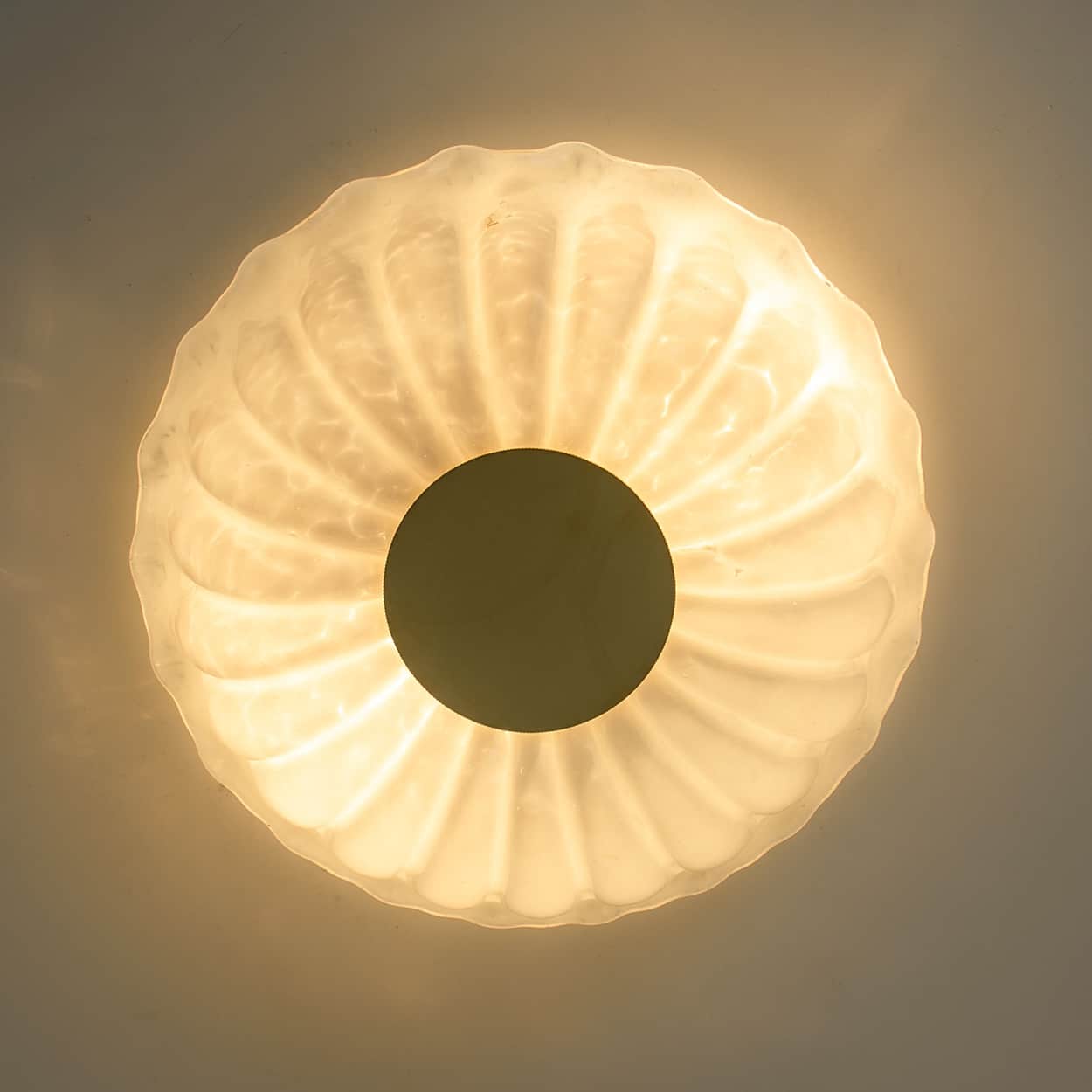 1 of the 2 Round Milky Ribbed Glass Wall Lights, Limburg, 1970