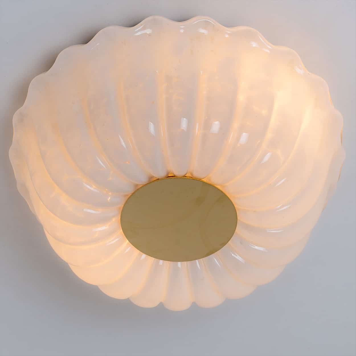 1 of the 2 Round Milky Ribbed Glass Wall Lights, Limburg, 1970