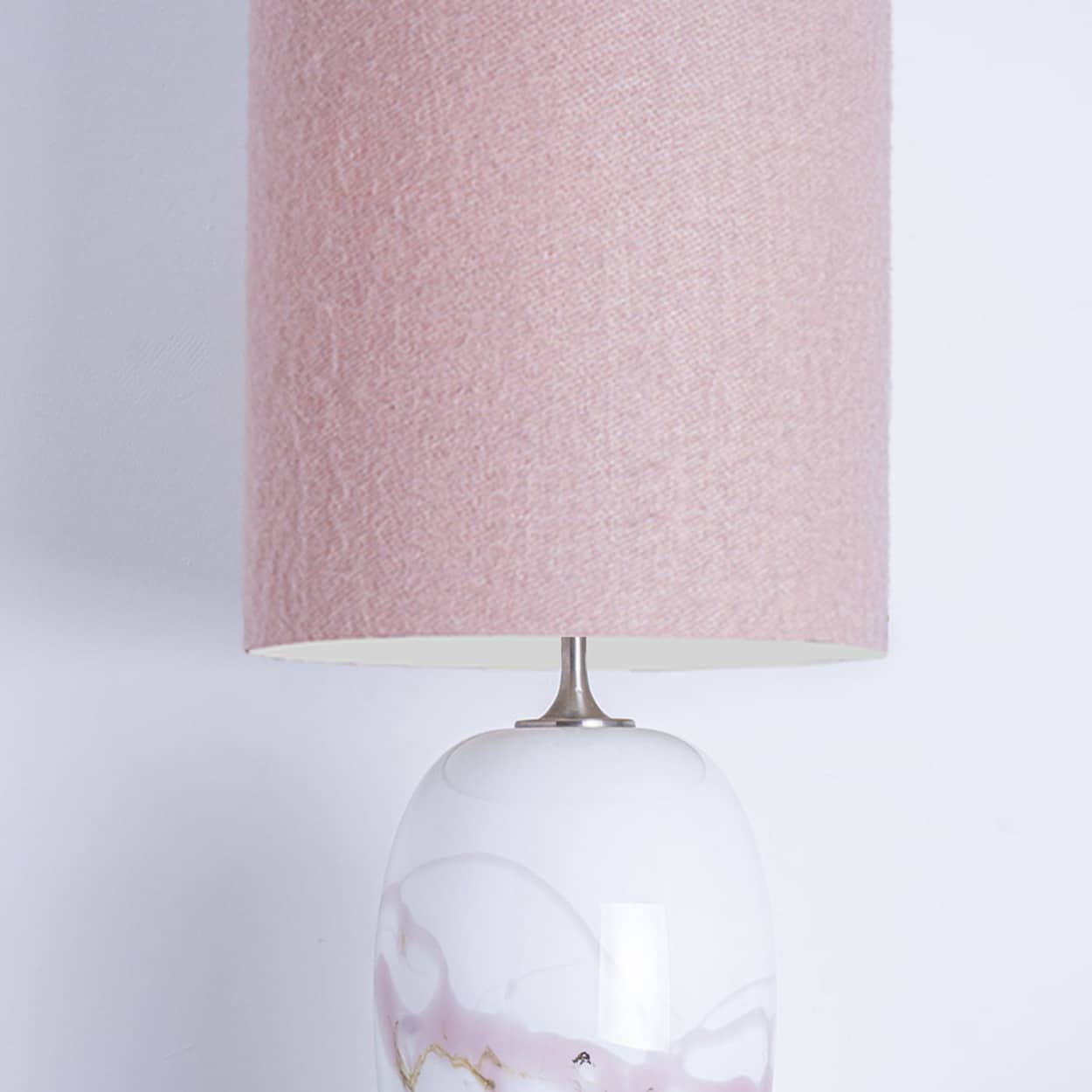 1 of the 2 Holmegaard White Pink Glass Table Lamps, Custom Made Lampshade