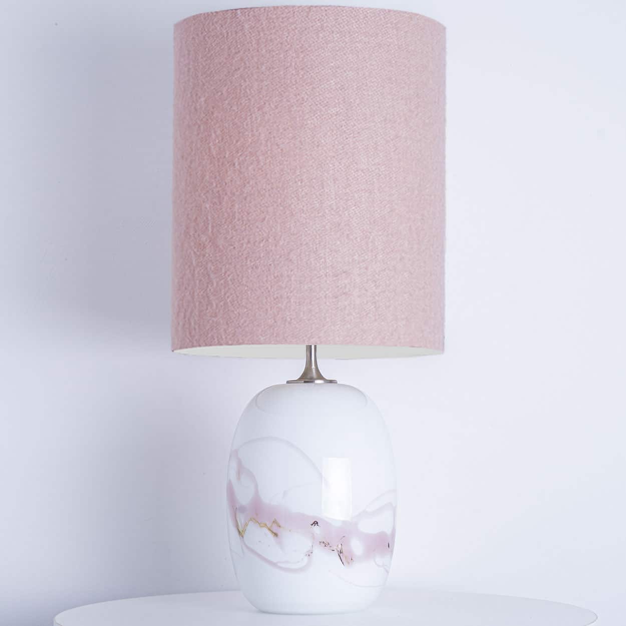 1 of the 2 Holmegaard White Pink Glass Table Lamps, Custom Made Lampshade