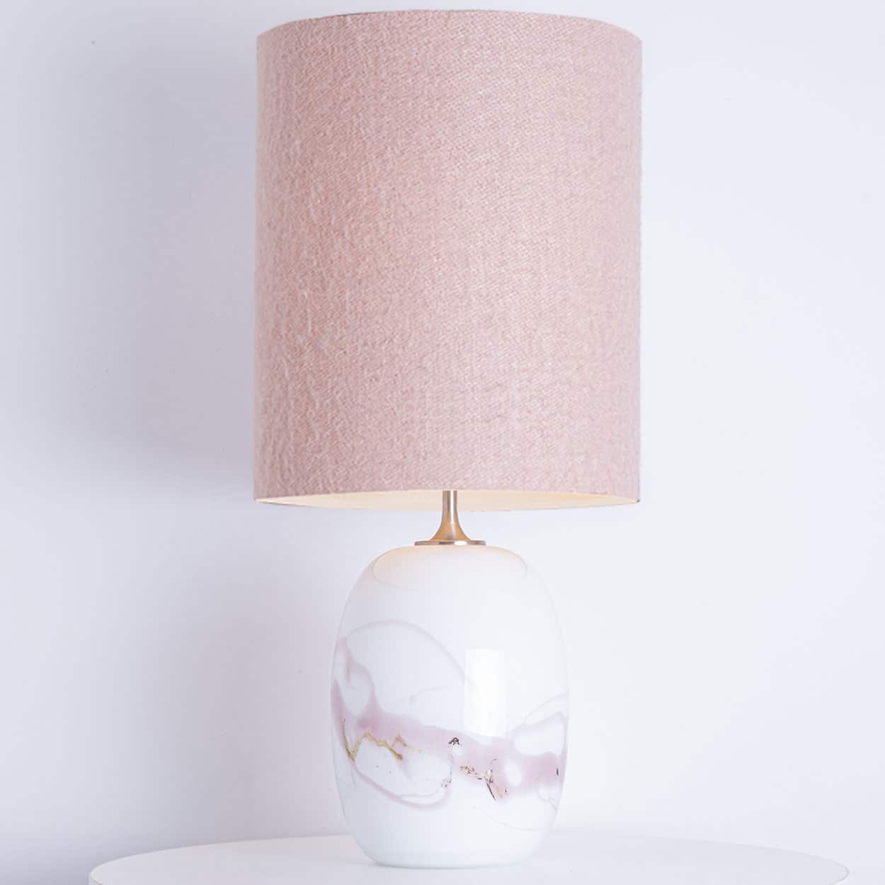 1 of the 2 Holmegaard White Pink Glass Table Lamps, Custom Made Lampshade