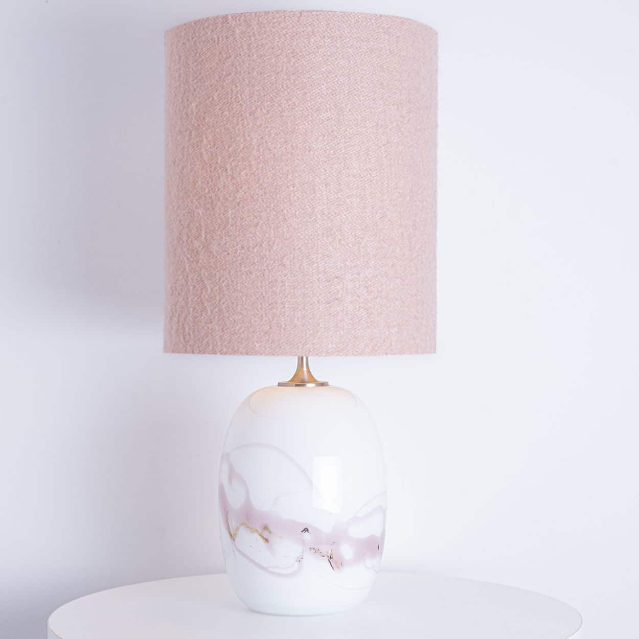 1 of the 2 Holmegaard White Pink Glass Table Lamps, Custom Made Lampshade