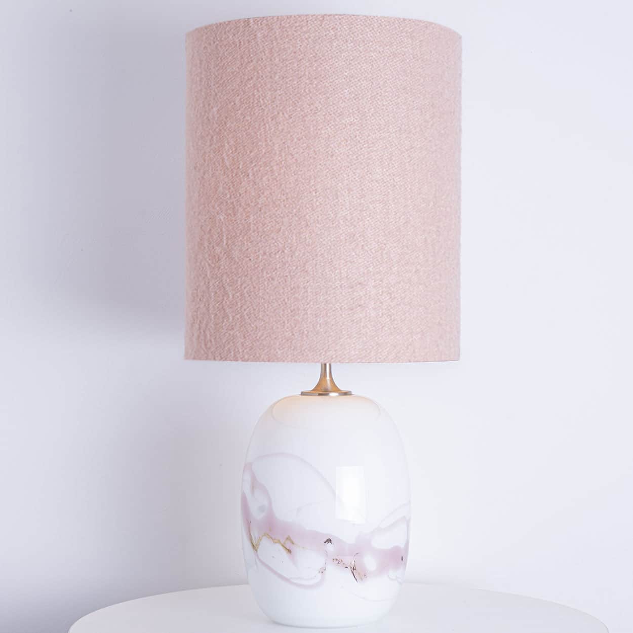1 of the 2 Holmegaard White Pink Glass Table Lamps, Custom Made Lampshade
