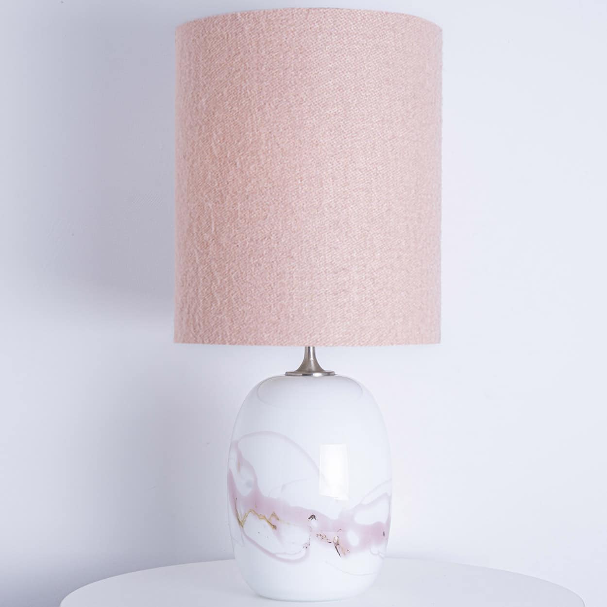 1 of the 2 Holmegaard White Pink Glass Table Lamps, Custom Made Lampshade