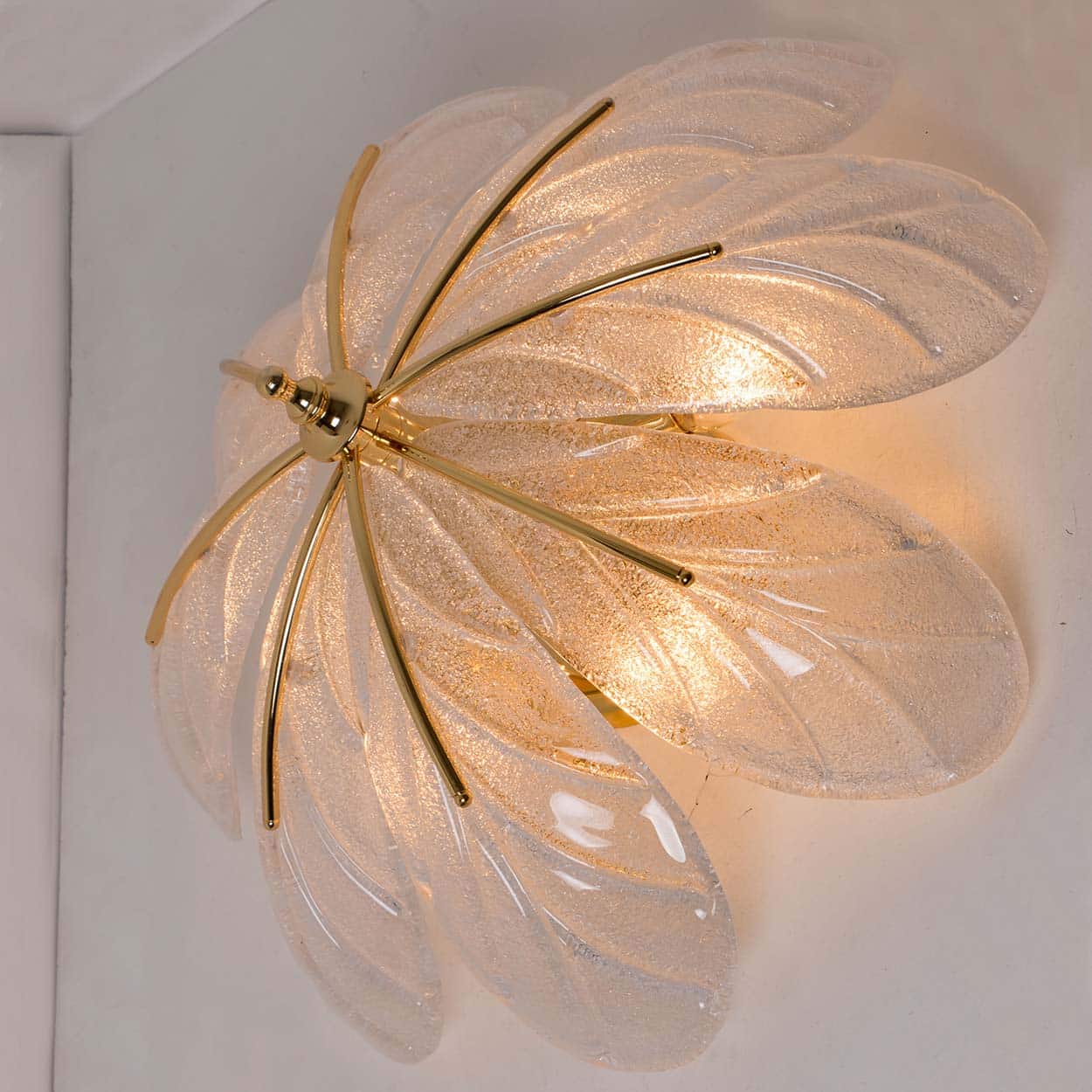 Beautiful Murano Glass and Brass Eight Leaves Chandelier, 1960s