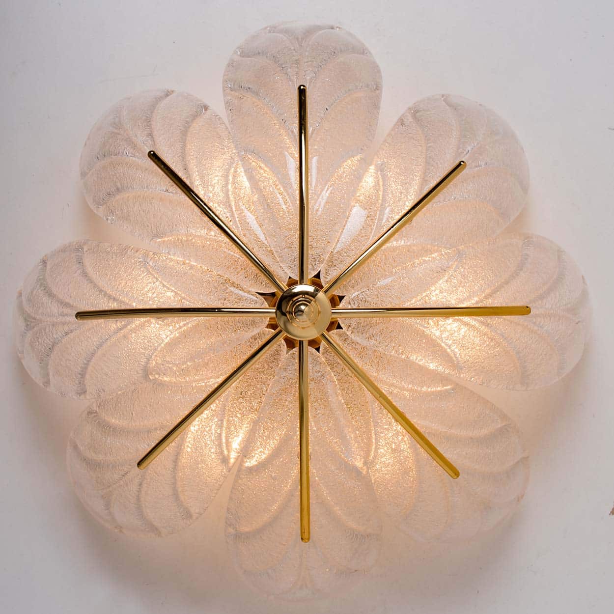 Beautiful Murano Glass and Brass Eight Leaves Chandelier, 1960s