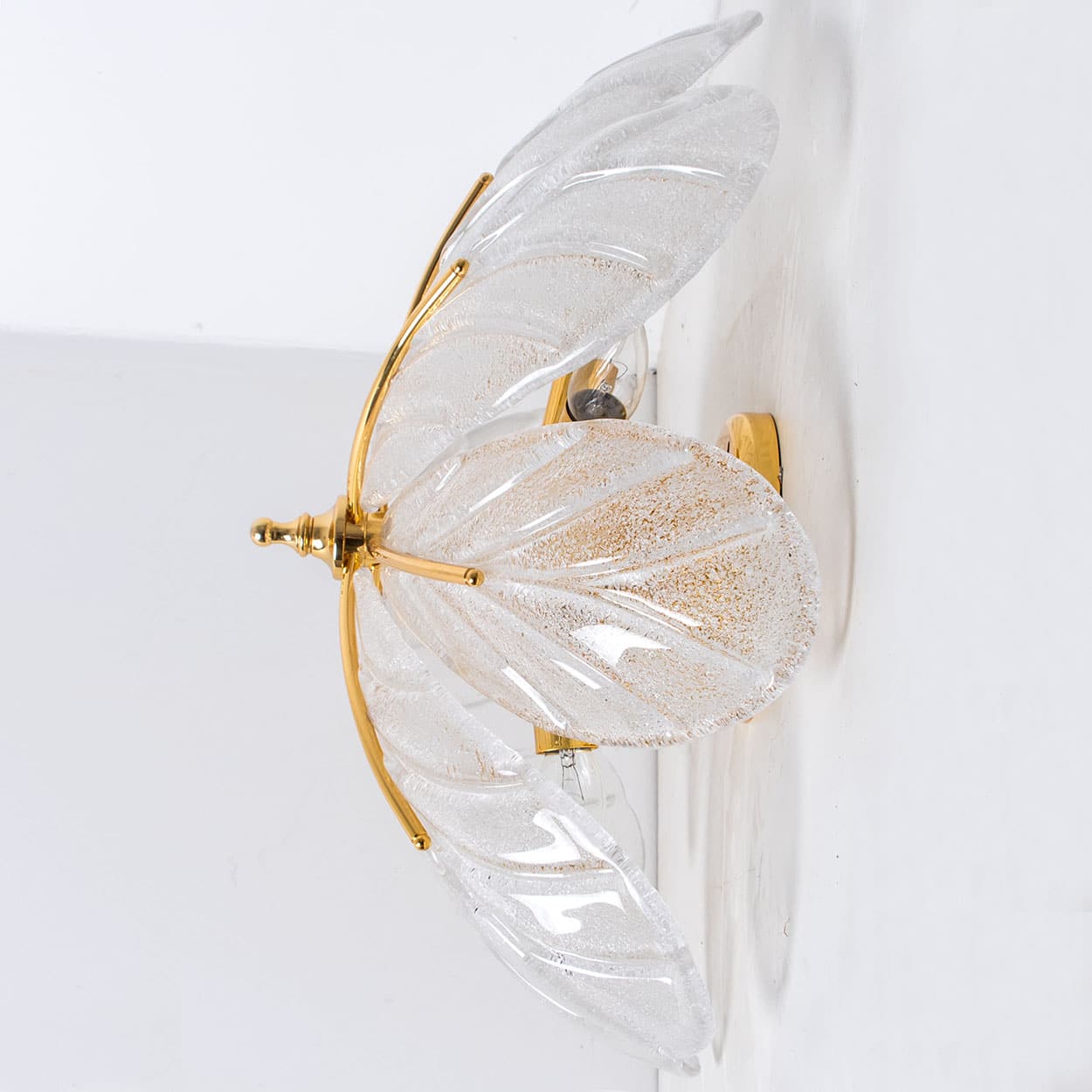 Beautiful Murano Glass and Brass Eight Leaves Chandelier, 1960s