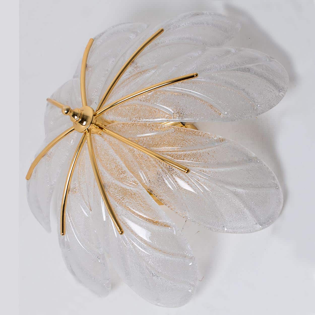 Beautiful Murano Glass and Brass Eight Leaves Chandelier, 1960s