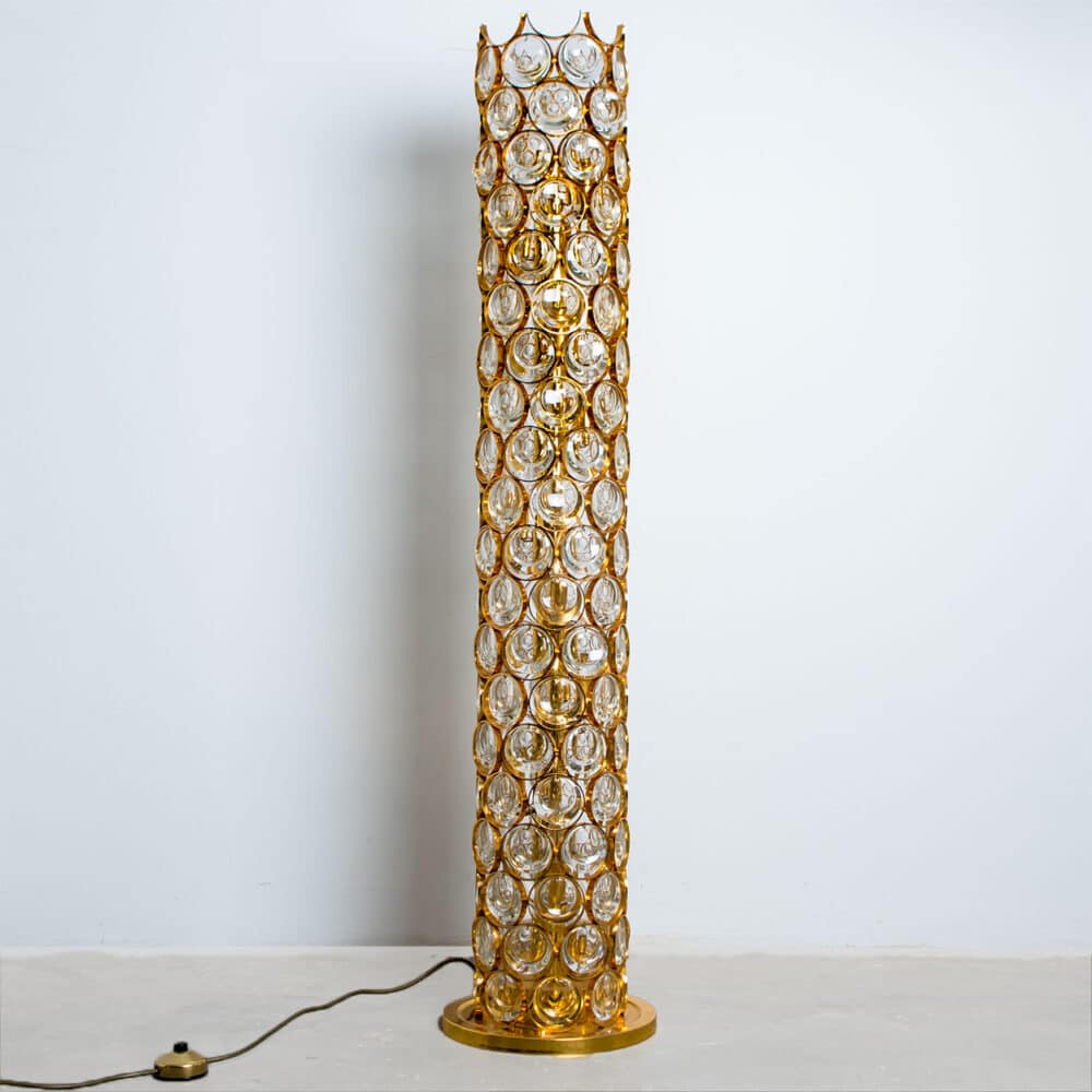 Palwa Gilt Metal Glass Floorlamp, 1970 