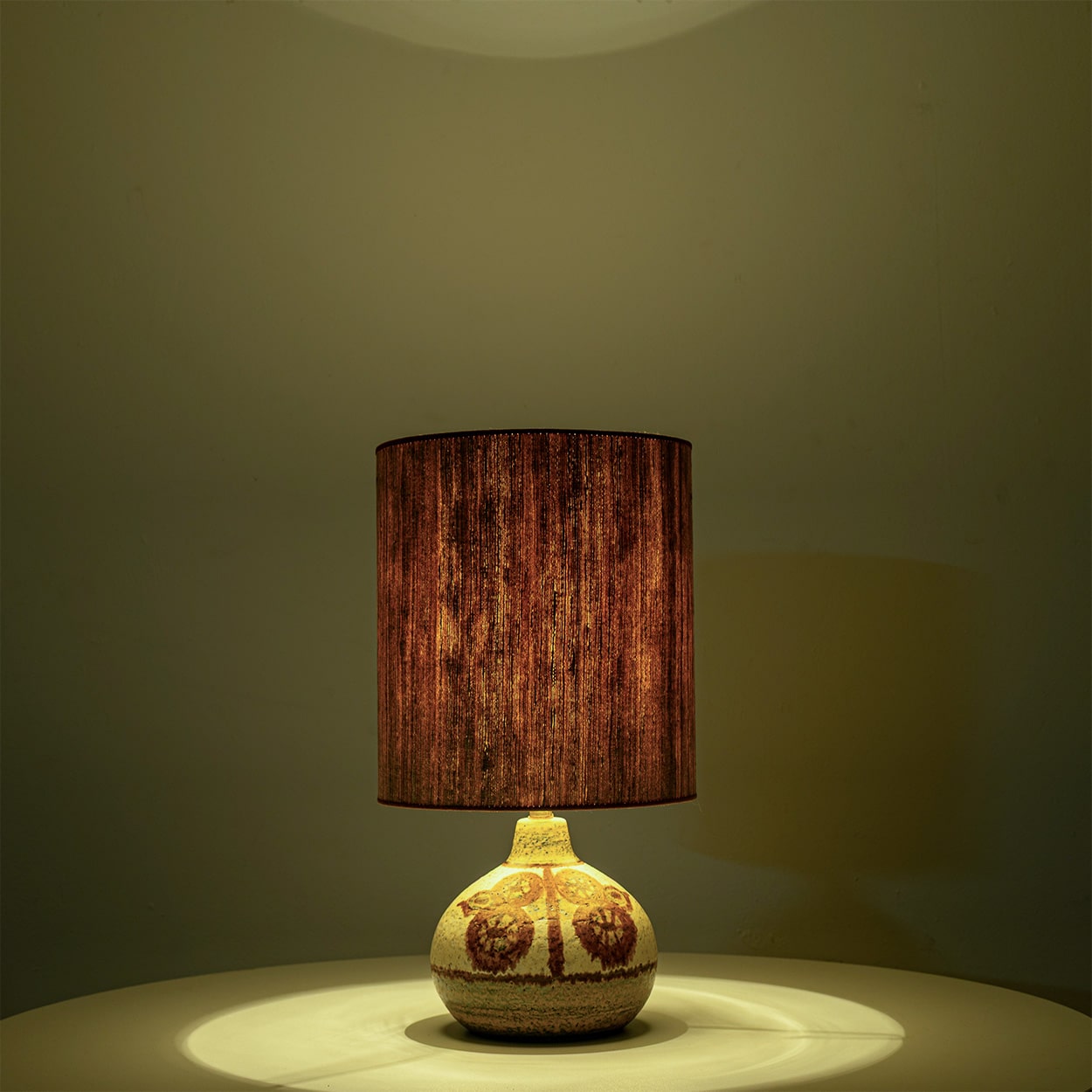 Pair of Soholm Ceramic Table Lamps with Silk Shade Backhausen, Denmark 1960s