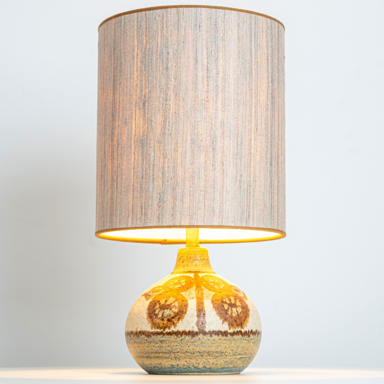 Pair of Soholm Ceramic Table Lamps with Silk Shade Backhausen, Denmark 1960s