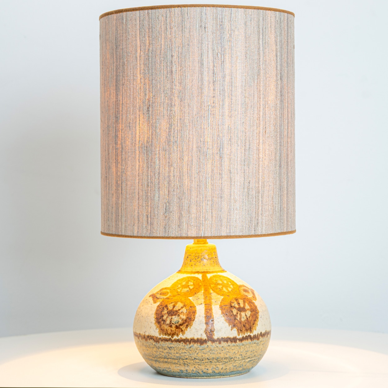 Pair of Soholm Ceramic Table Lamps with Silk Shade Backhausen, Denmark 1960s