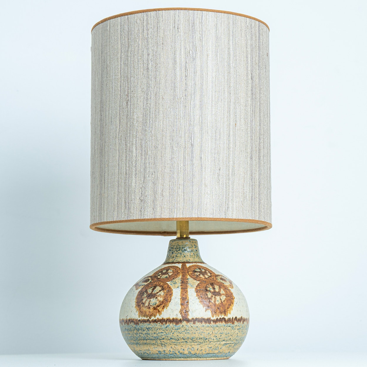 Pair of Soholm Ceramic Table Lamps with Silk Shade Backhausen, Denmark 1960s