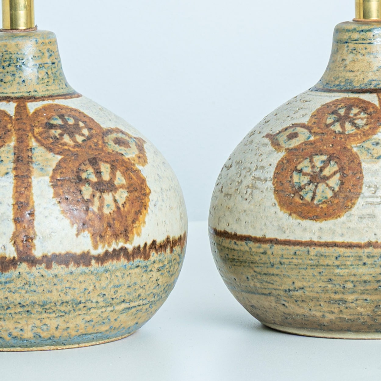 Pair of Soholm Ceramic Table Lamps with Silk Shade Backhausen, Denmark 1960s