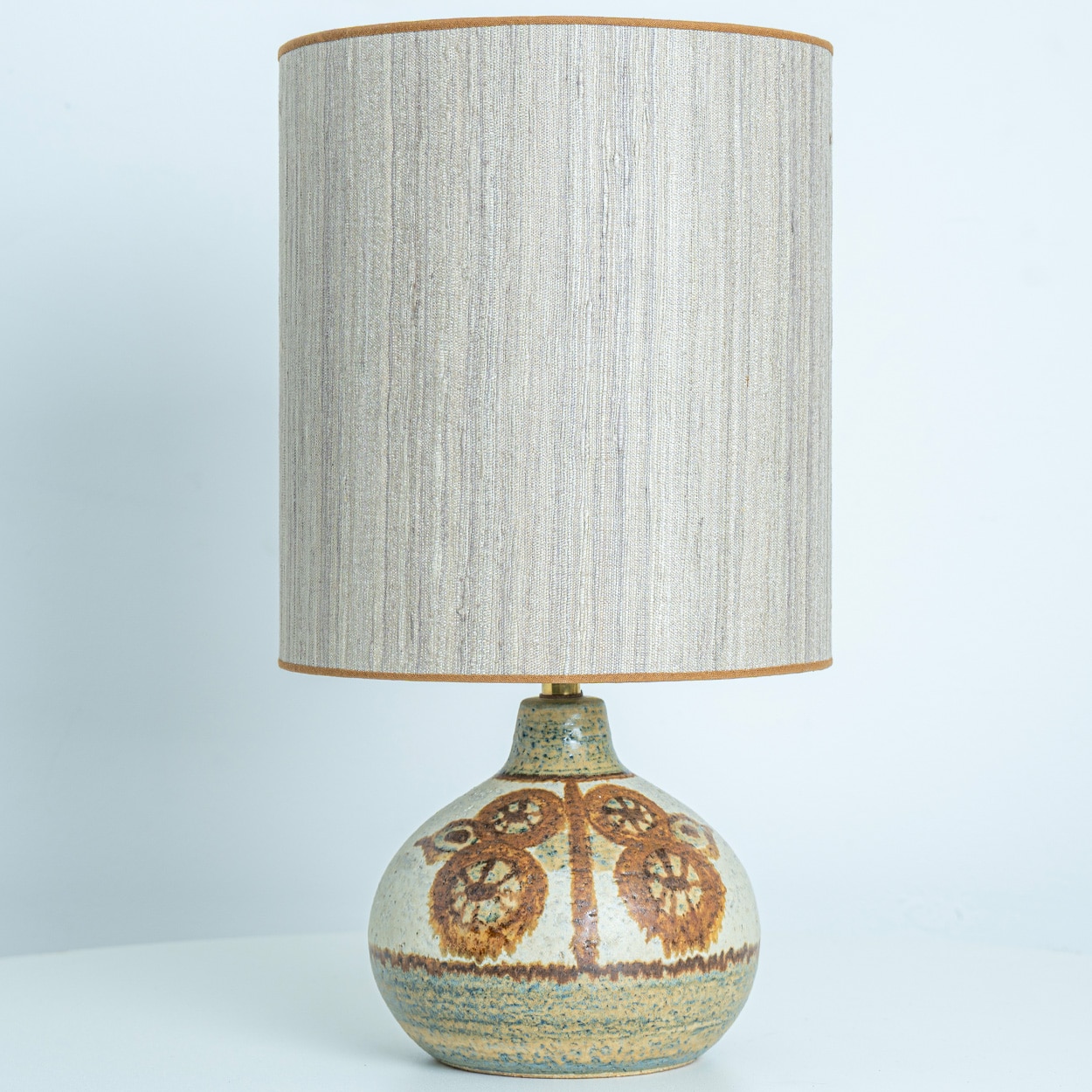 Pair of Soholm Ceramic Table Lamps with Silk Shade Backhausen, Denmark 1960s