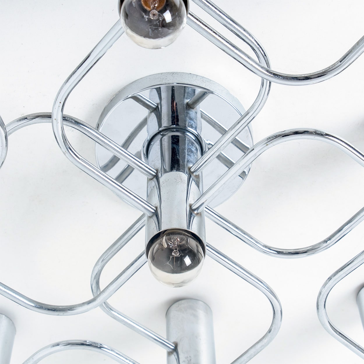 Geometric Silver Chrome Leola Flush Mount, Gaetano Sciolari 1970s