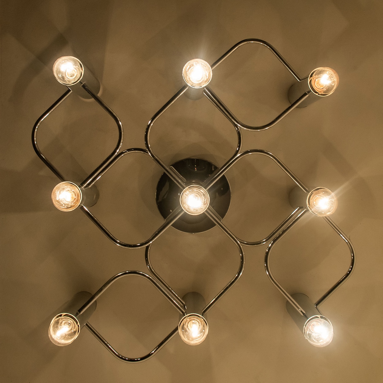 Geometric Silver Chrome Leola Flush Mount, Gaetano Sciolari 1970s