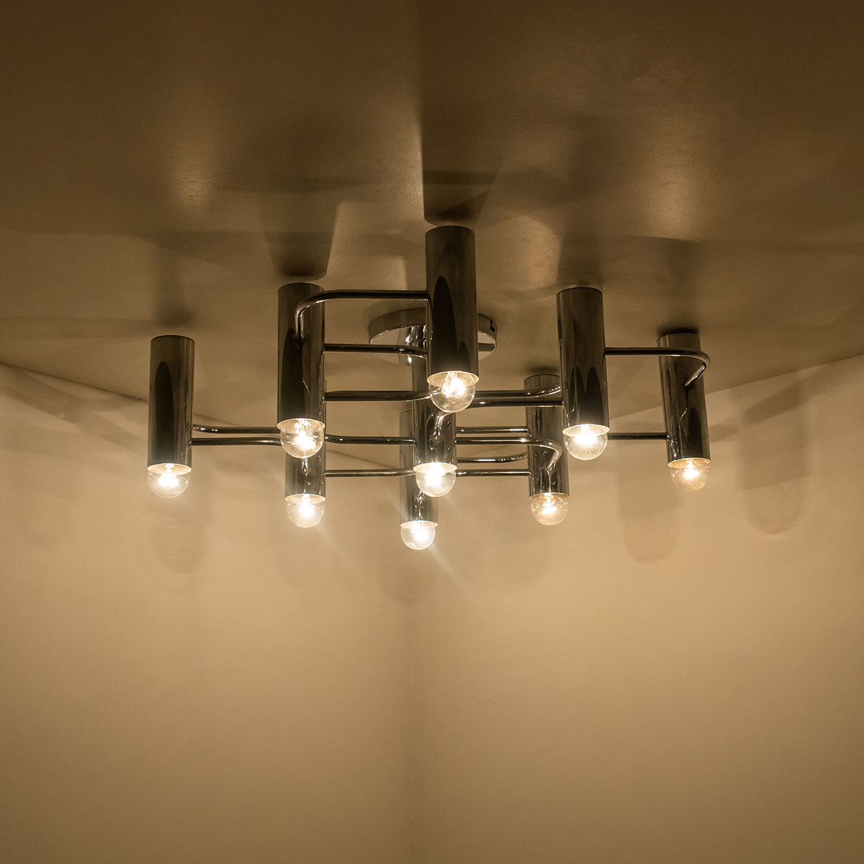 Geometric Silver Chrome Leola Flush Mount, Gaetano Sciolari 1970s