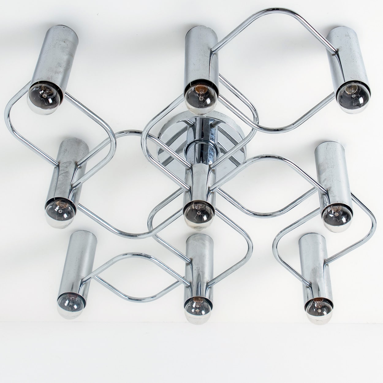 Geometric Silver Chrome Leola Flush Mount, Gaetano Sciolari 1970s