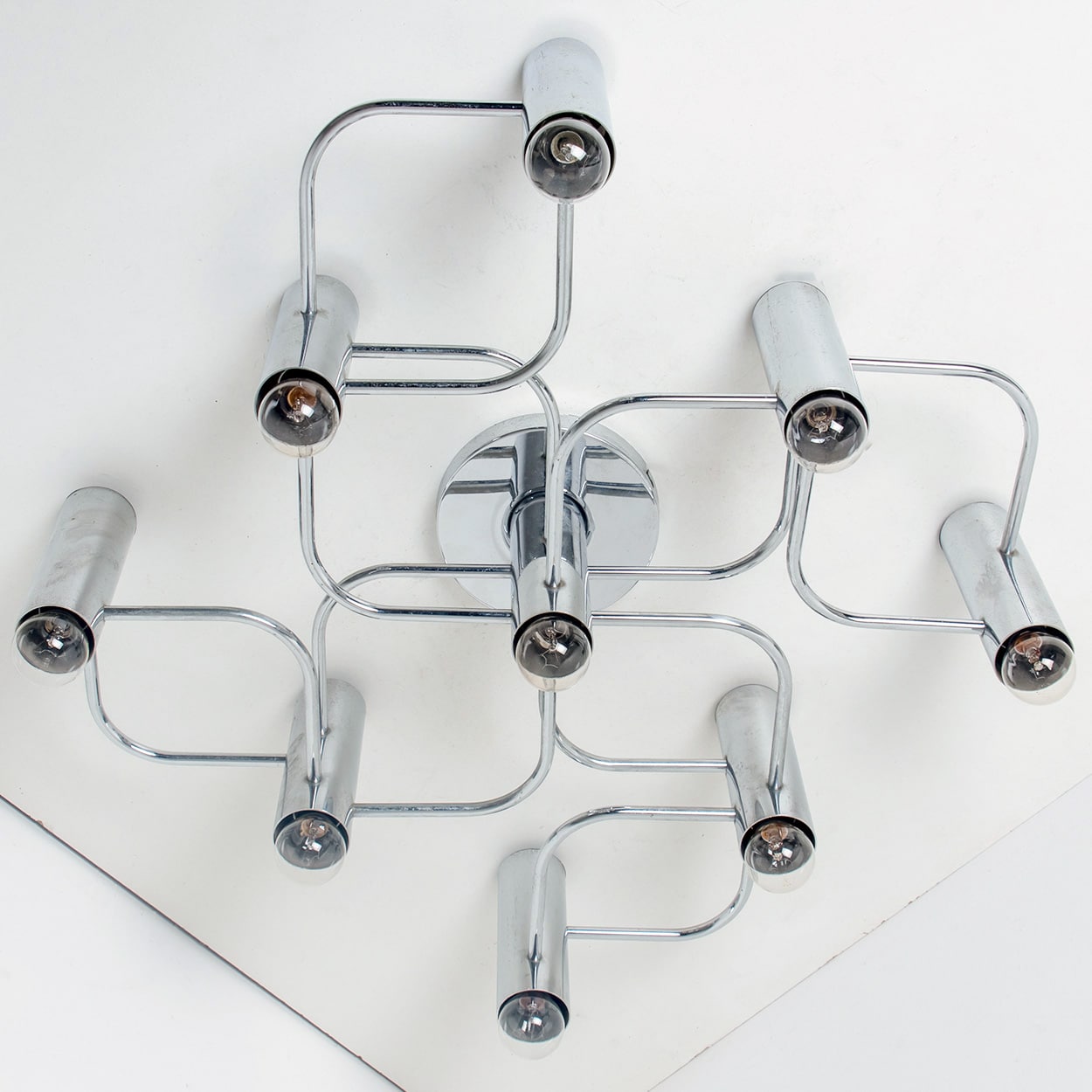 Geometric Silver Chrome Leola Flush Mount, Gaetano Sciolari 1970s