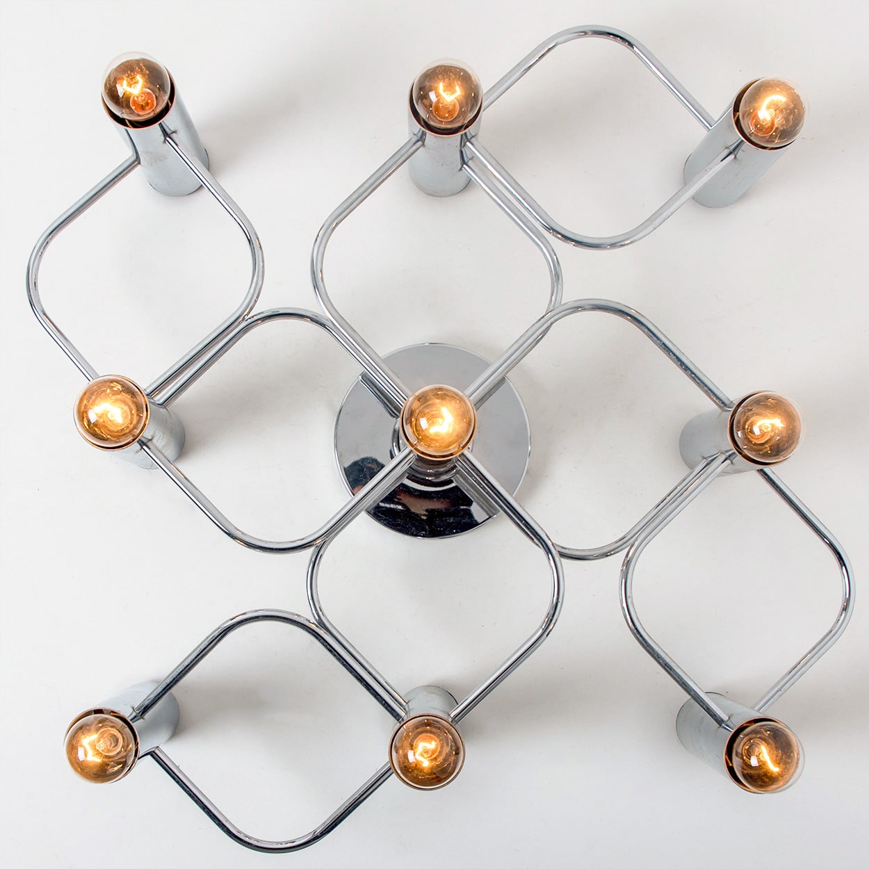 Geometric Silver Chrome Leola Flush Mount, Gaetano Sciolari 1970s