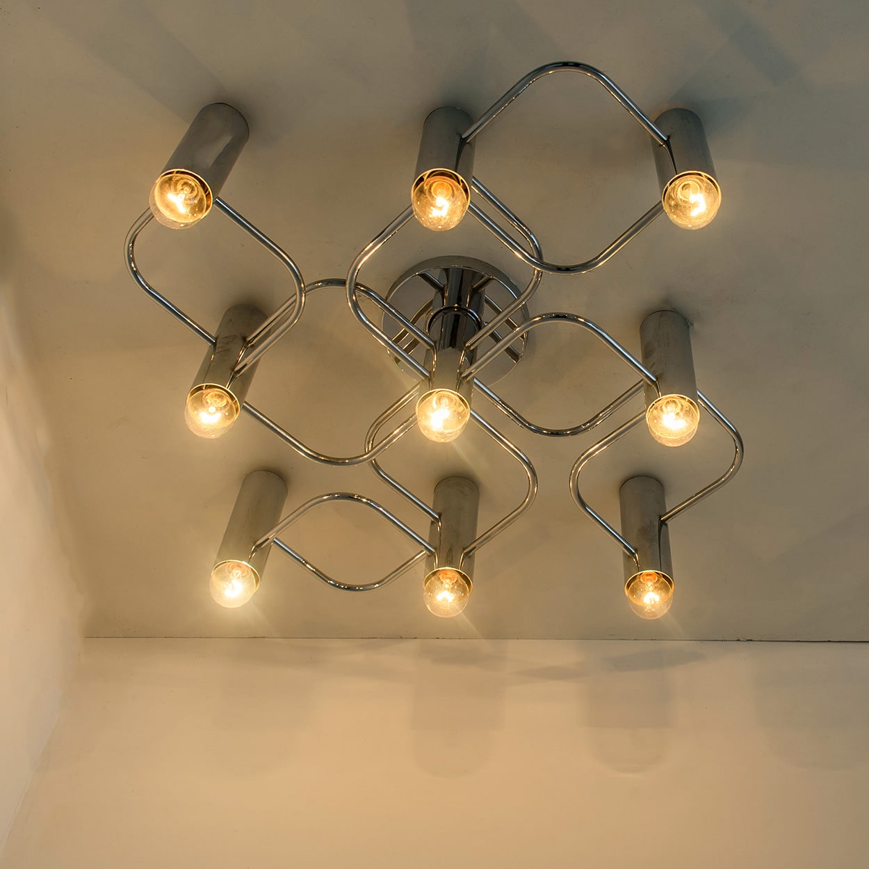 Geometric Silver Chrome Leola Flush Mount, Gaetano Sciolari 1970s