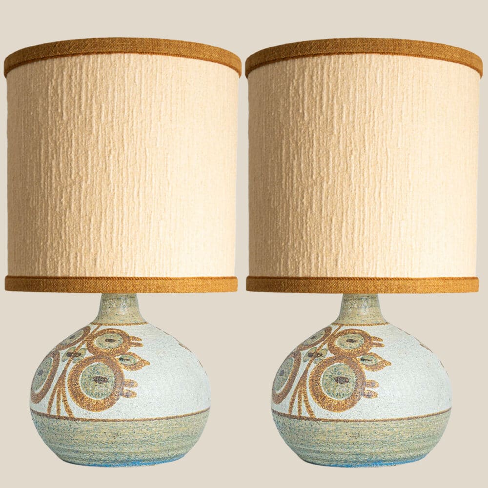 Pair of Soholm Ceramic Table Lamps whit Silk Shade by Backhausen, Denmark 1960